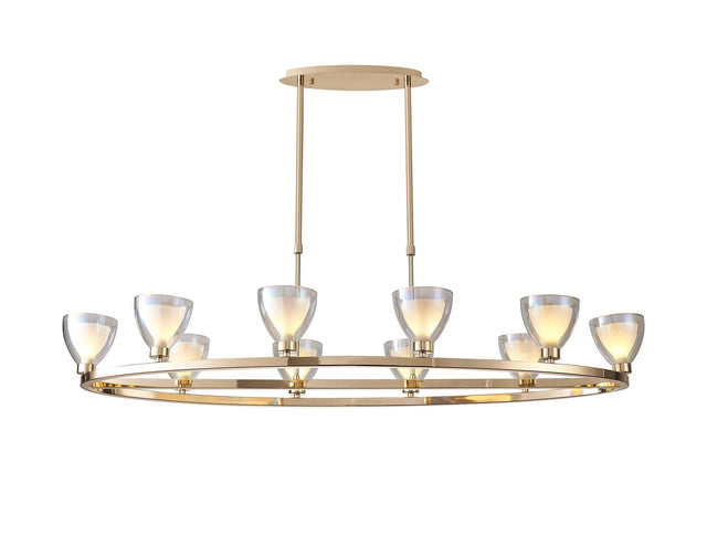 Lathen Oval Telescopic 10 Light Pendant Cone Glass French Gold