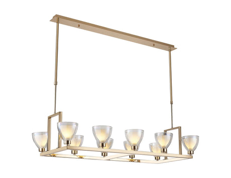 Lathen Rectangle Telescopic 10 Light Pendant Cone Glass French Gold