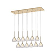 Lathen 2m Linear 12 Light Pendant Cone Glass French Gold