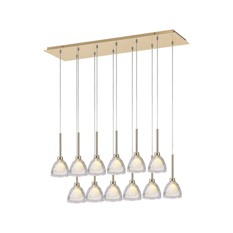 Lathen 2m Linear 12 Light Pendant Cone Glass French Gold