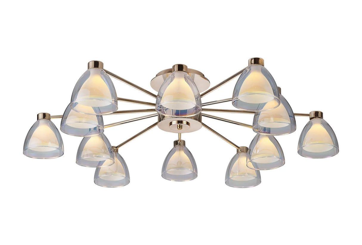 Lathen Semi Flush 12 Light Cone Glass French Gold