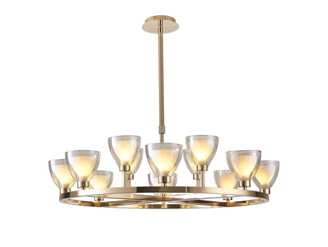 Lathen Round Telescopic 8+4 Light Pendant Cone Glass French Gold