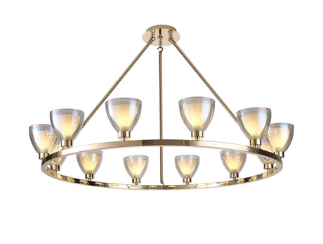 Lathen Round Fixed 12 Light Pendant Cone Glass French Gold