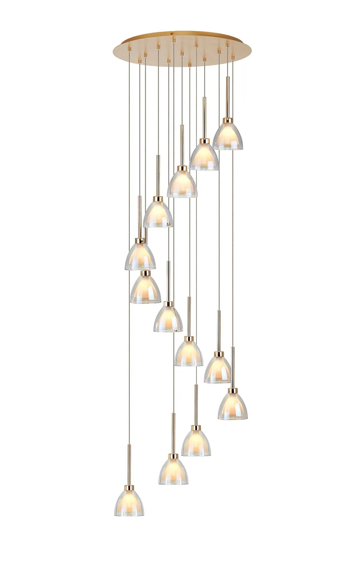 Lathen 2.5m Round 13 Light Pendant Cone Glass French Gold