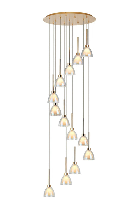 Lathen 2.5m Round 13 Light Pendant Cone Glass French Gold