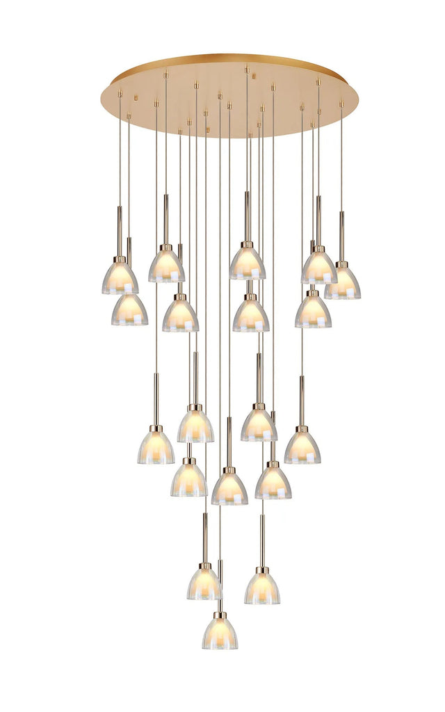Lathen 3.5m Round 19 Light Pendant Cone Glass French Gold