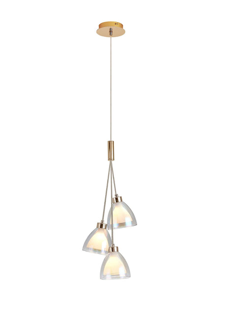 Lathen 2m 1 Drop Cluster 3 Light Pendant Cone Glass French Gold
