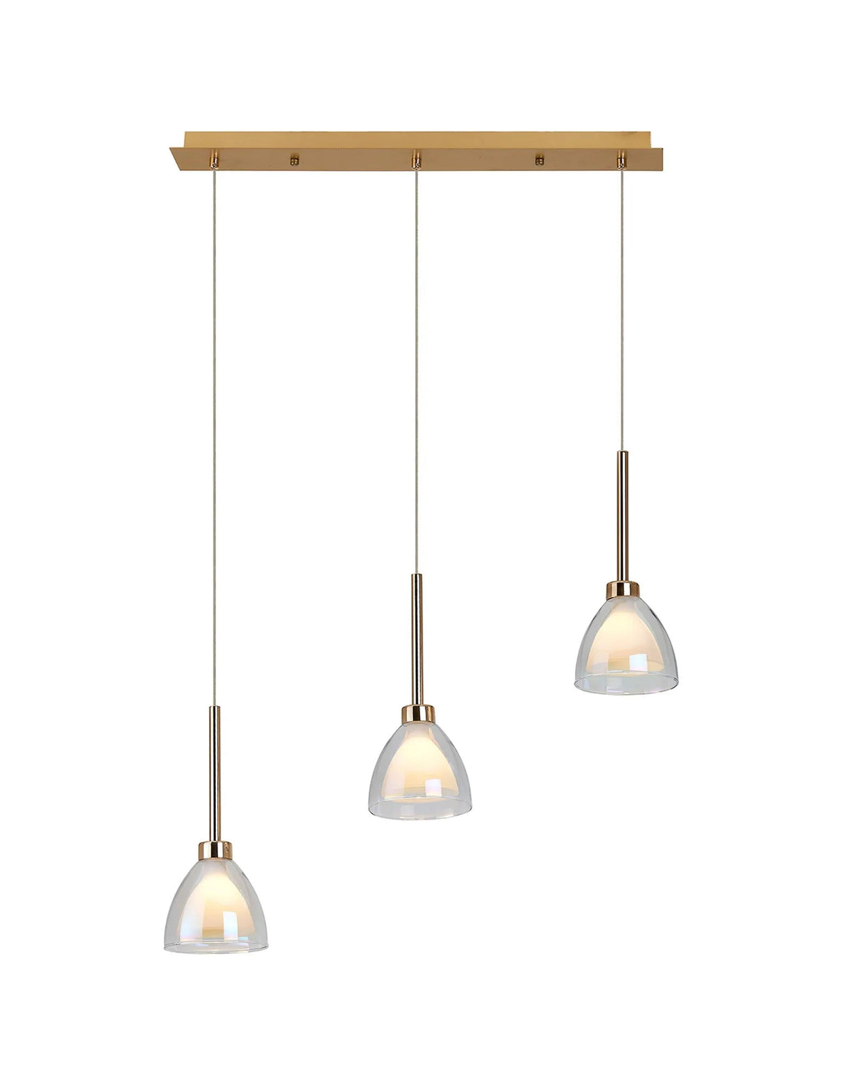 Lathen 2m Linear 3 Light Pendant Cone Glass French Gold