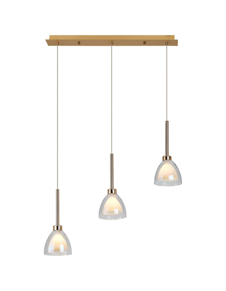 Lathen 2m Linear 3 Light Pendant Cone Glass French Gold