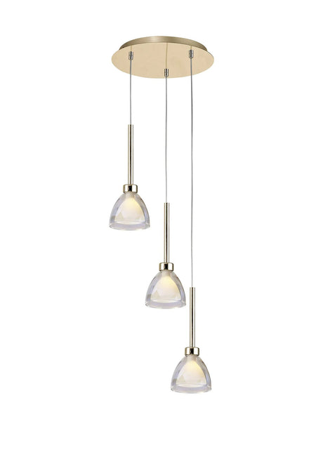 Lathen 2m Round 3 Light Pendant Cone Glass French Gold