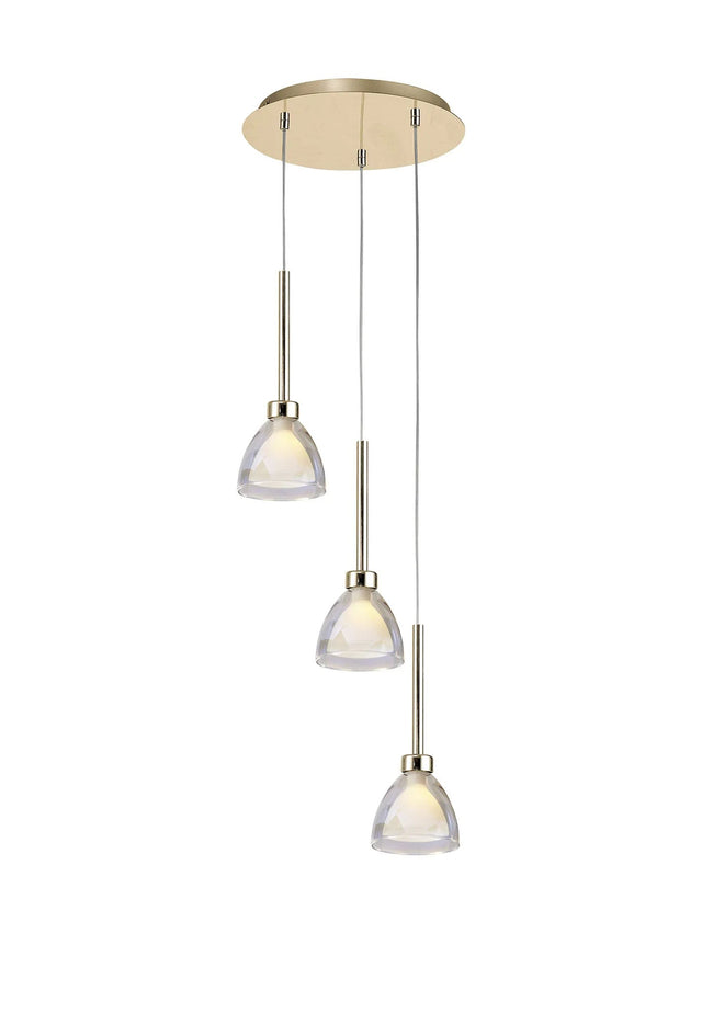 Lathen 2m Round 3 Light Pendant Cone Glass French Gold