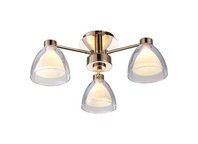 Lathen Semi Flush 3 Light Cone Glass French Gold