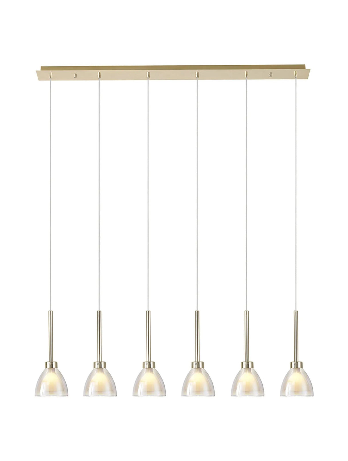Lathen 2m Linear 6 Light Pendant Cone Glass French Gold