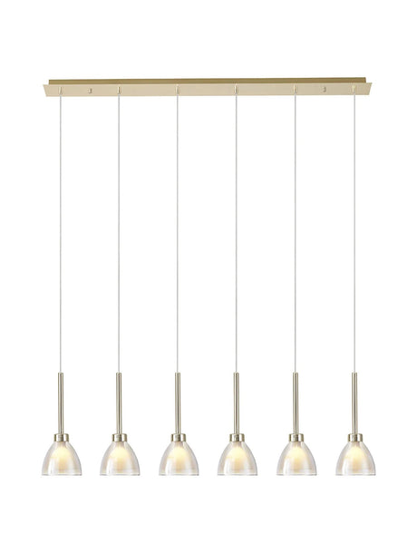 Lathen 2m Linear 6 Light Pendant Cone Glass French Gold