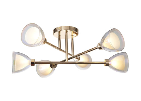 Lathen Crossed Arm Semi Flush 6 Light Cone Glass French Gold