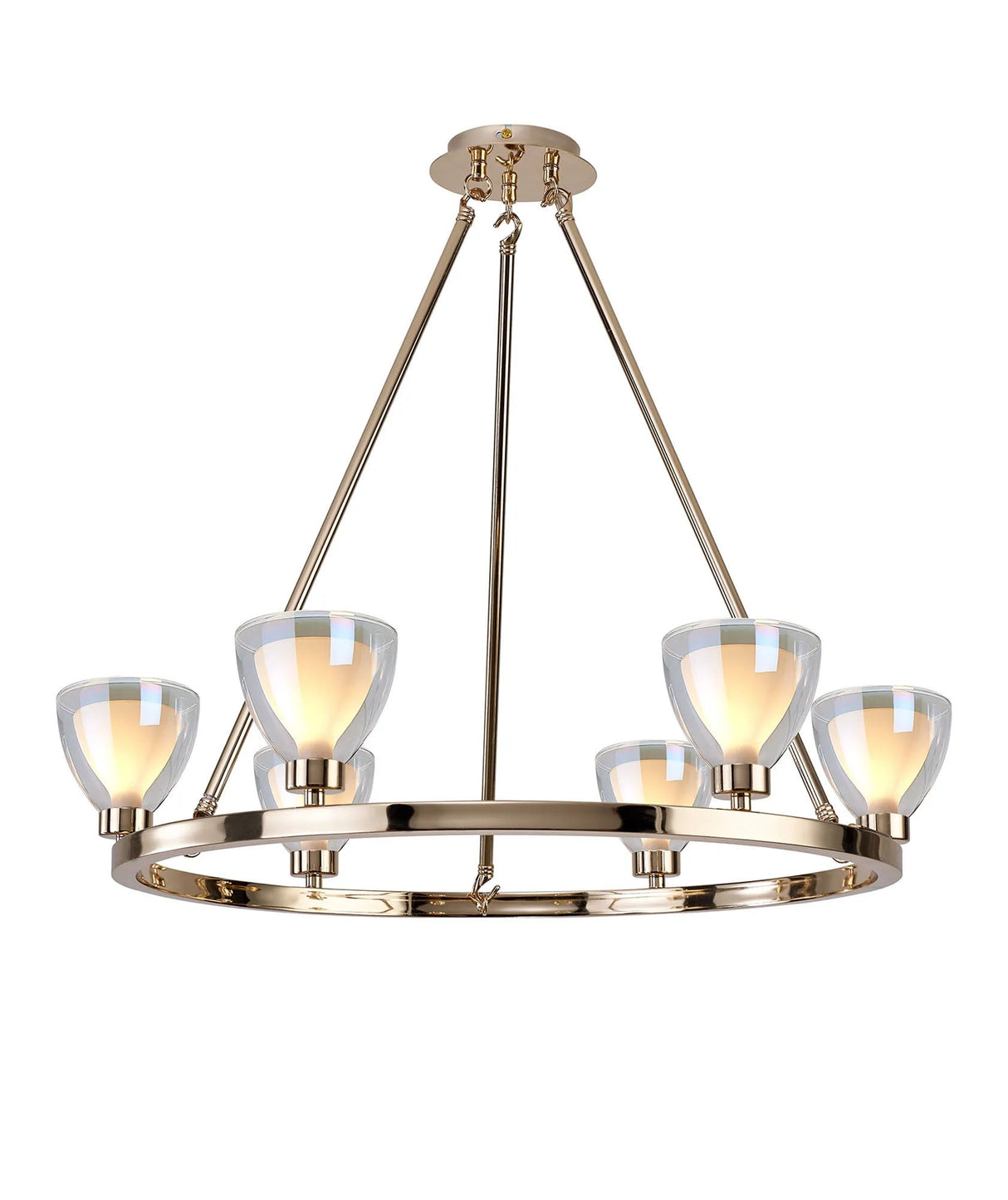 Lathen Round Fixed 6 Light Pendant Cone Glass French Gold