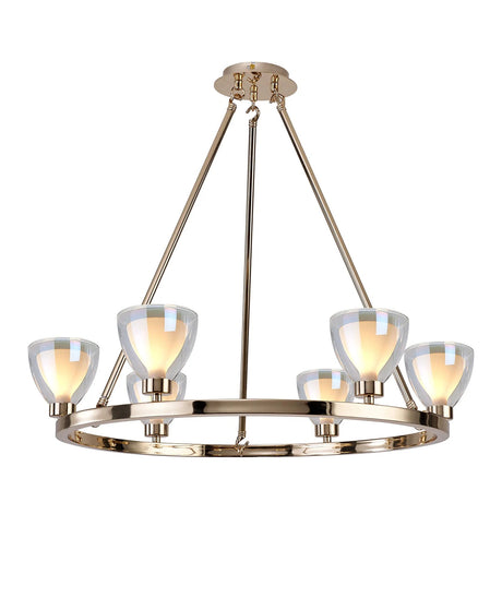 Lathen Round Fixed 6 Light Pendant Cone Glass French Gold