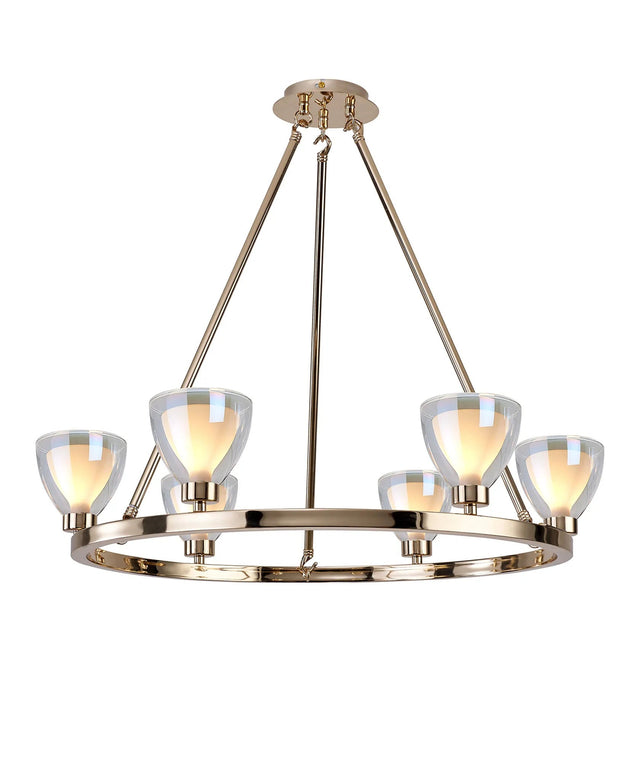Lathen Round Fixed 6 Light Pendant Cone Glass French Gold
