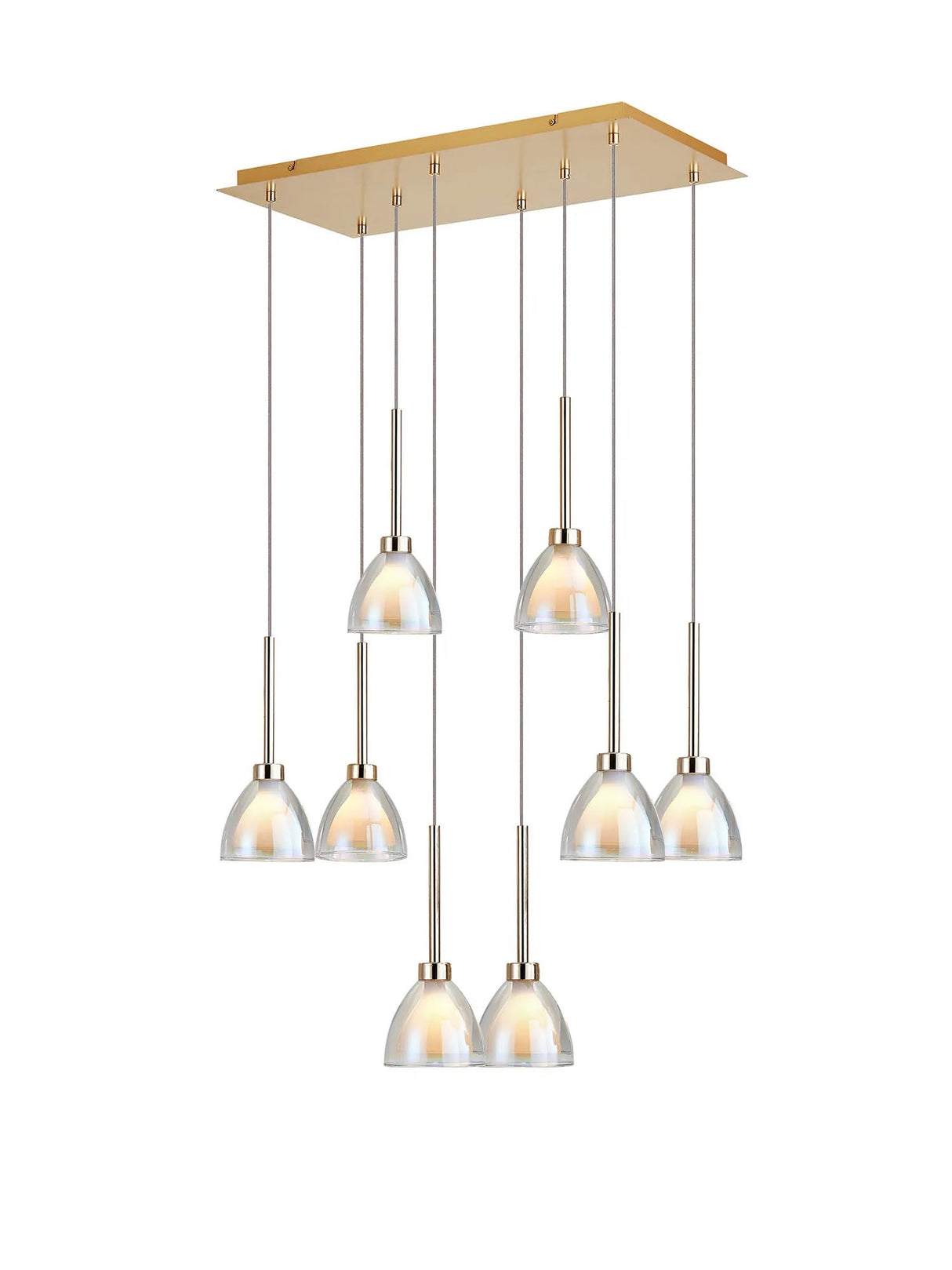 Lathen 2m Rectangle 8 light Pendant Cone Glass French Gold