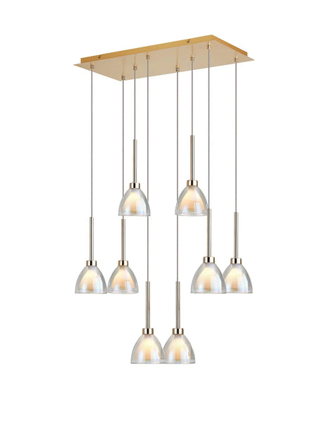 Lathen 2m Rectangle 8 light Pendant Cone Glass French Gold