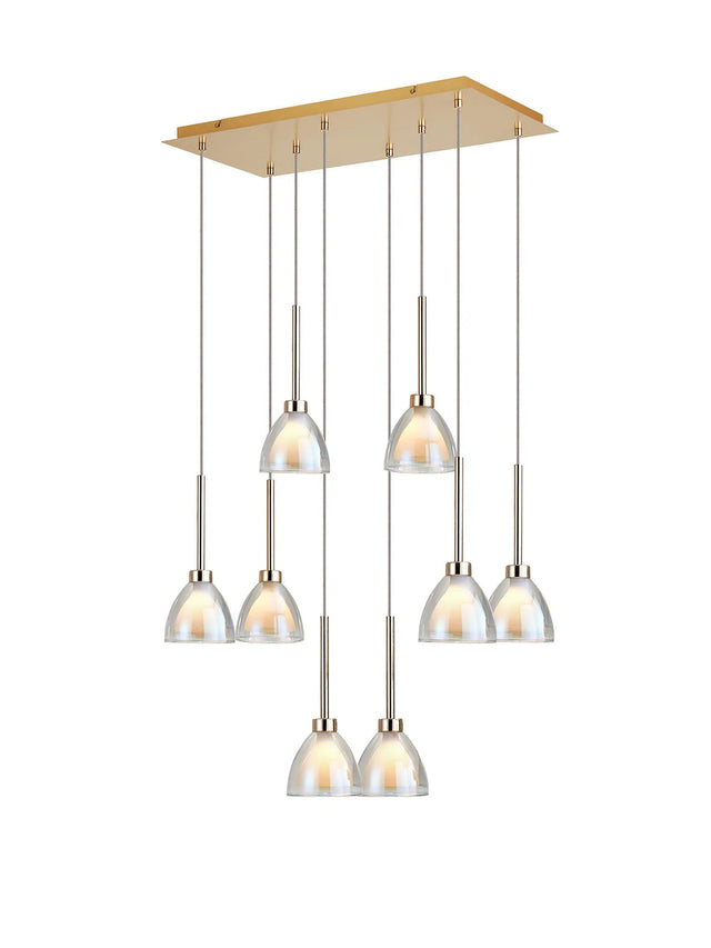 Lathen 2m Rectangle 8 light Pendant Cone Glass French Gold