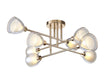 Lathen Crossed Arm Semi Flush 8 Light Cone Glass French Gold