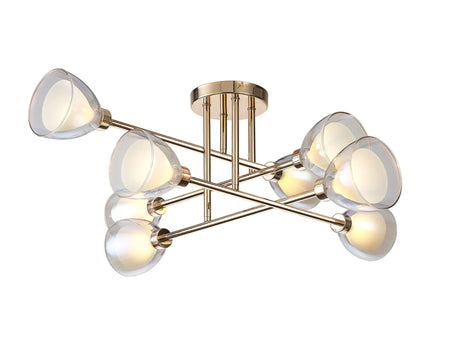 Lathen Crossed Arm Semi Flush 8 Light Cone Glass French Gold