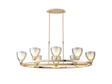 Lathen Oval Telescopic 8 Light Pendant Cone Glass French Gold