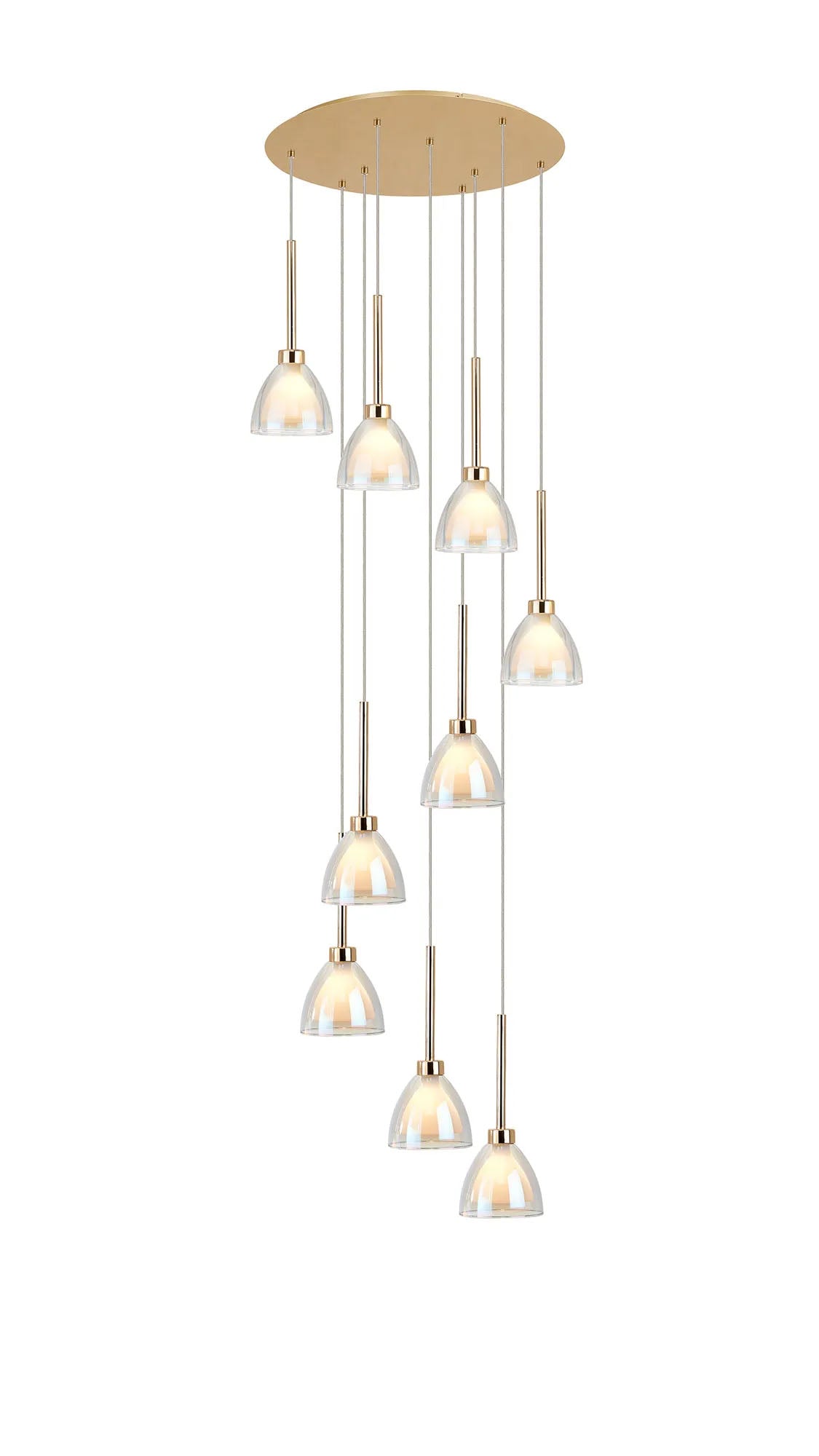 Lathen 2.5m Round 9 Light Pendant Cone Glass French Gold