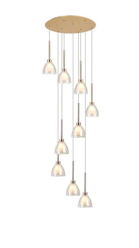 Lathen 2.5m Round 9 Light Pendant Cone Glass French Gold