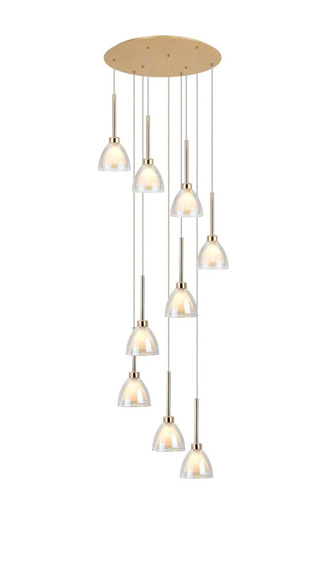 Lathen 2.5m Round 9 Light Pendant Cone Glass French Gold