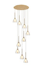 Lathen 2.5m Round 9 Light Pendant Cone Glass French Gold