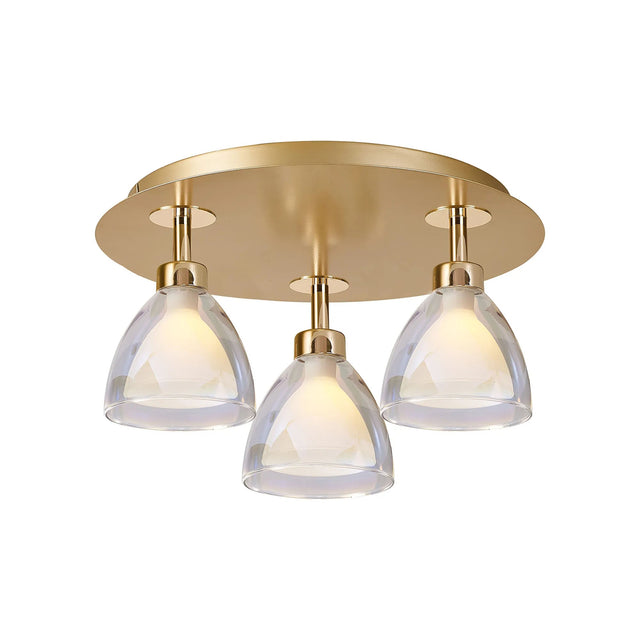 Lathen 35cm Flush 3 Light Cone Glass French Gold