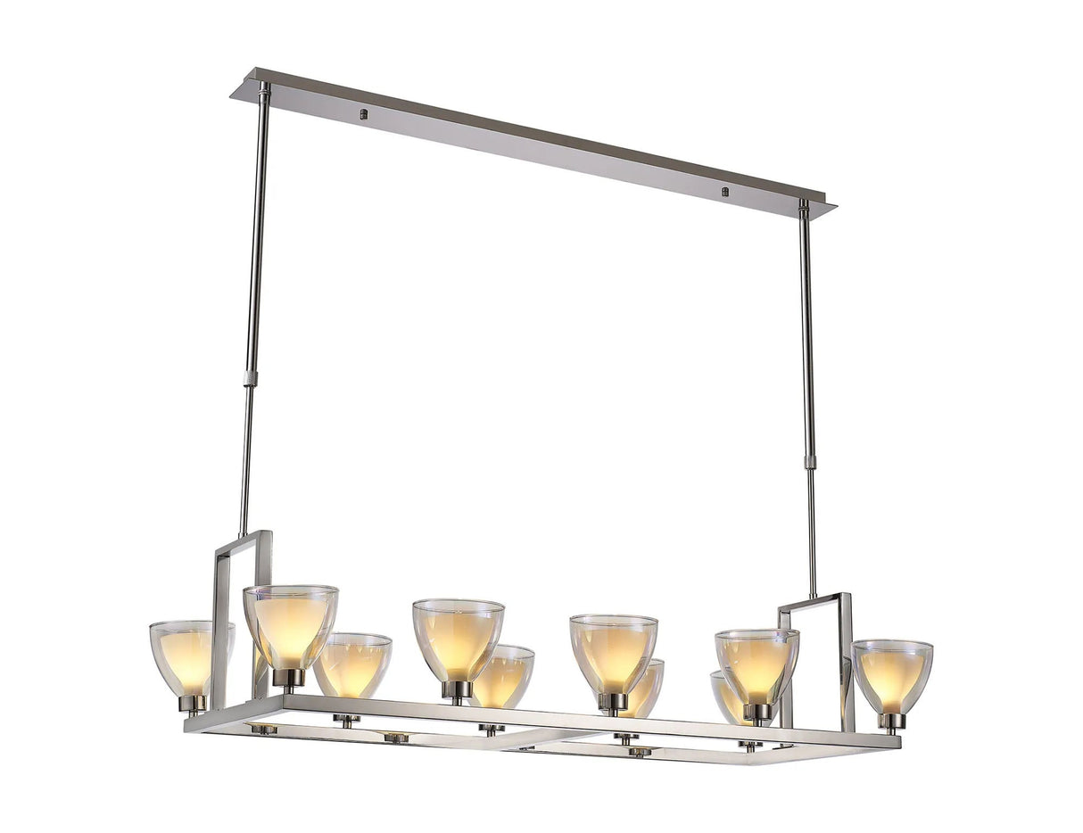 Lathen Rectangle Telescopic 10 Light Pendant Cone Glass Polished Chrome