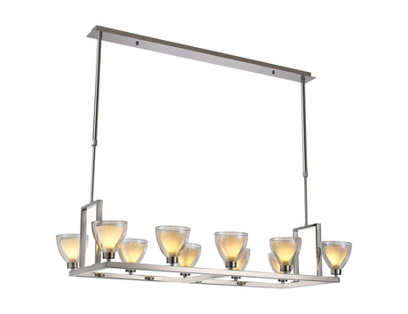 Lathen Rectangle Telescopic 10 Light Pendant Cone Glass Polished Chrome