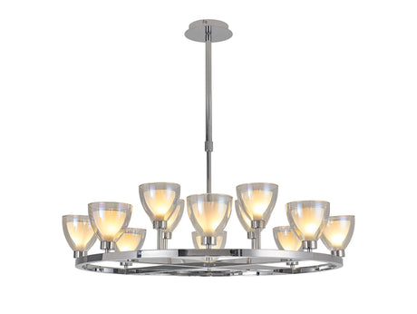 Lathen Round Telescopic 8+4 Light Pendant Cone Glass Polished Chrome