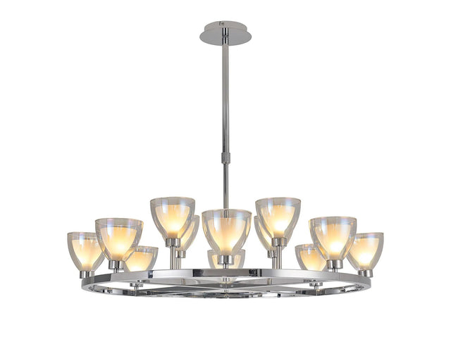Lathen Round Telescopic 8+4 Light Pendant Cone Glass Polished Chrome