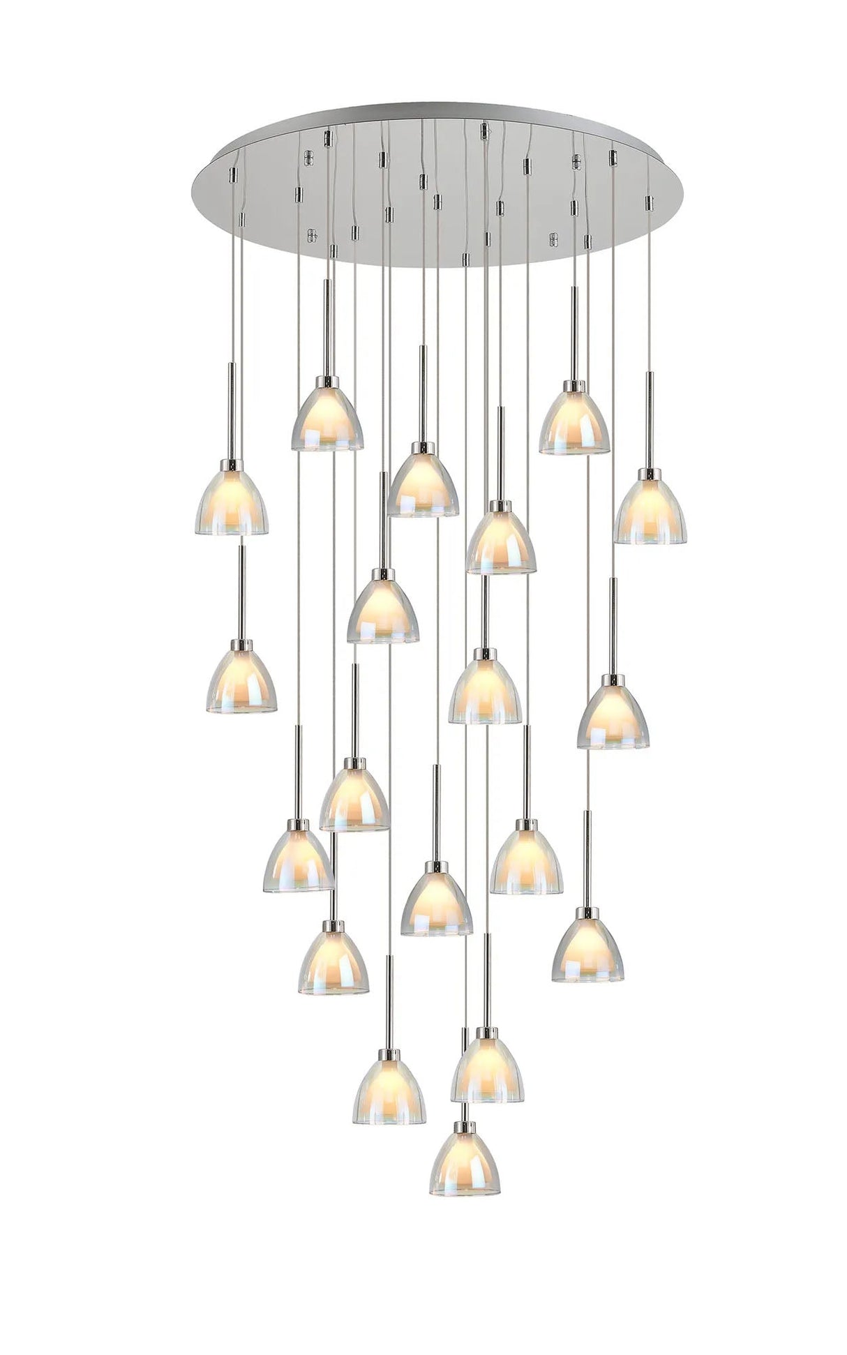 Lathen 3.5m Round 19 Light Pendant Cone Glass Polished Chrome