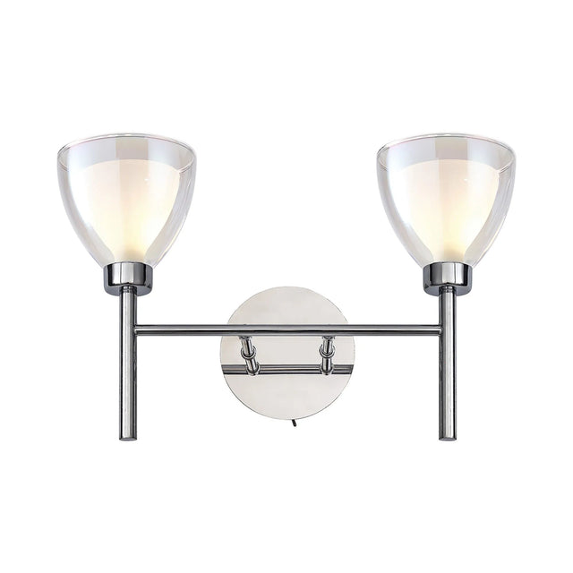 Lathen Switched Wall Lamp 2 Light Cone Glass Polished Chrome