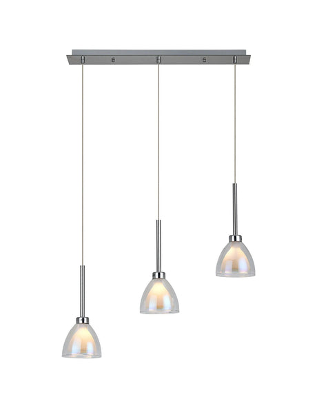 Lathen 2m Linear 3 Light Pendant Cone Glass Polished Chrome