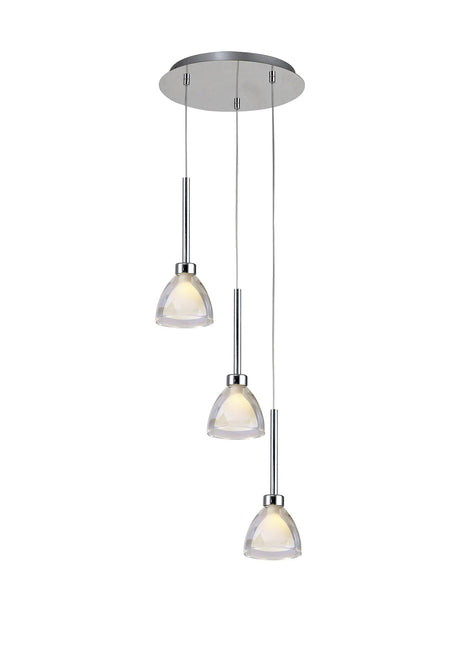Lathen 2m Round 3 Light Pendant Cone Glass Polished Chrome