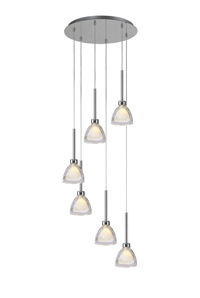 Lathen 2.5m Round 6 Light Pendant Cone Glass Polished Chrome