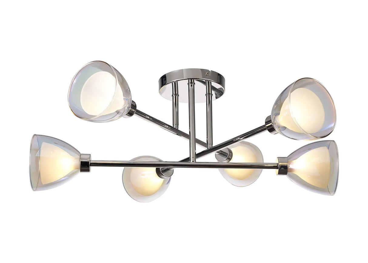 Lathen Crossed Arm Semi Flush 6 Light Cone Glass Polished Chrome