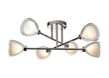 Lathen Crossed Arm Semi Flush 6 Light Cone Glass Polished Chrome