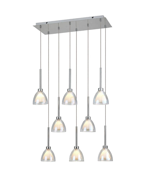 Lathen 2m Rectangle 8 light Pendant Cone Glass Polished Chrome