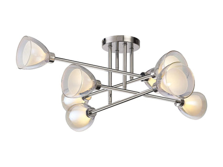 Lathen Crossed Arm Semi Flush 8 Light Cone Glass Polished Chrome