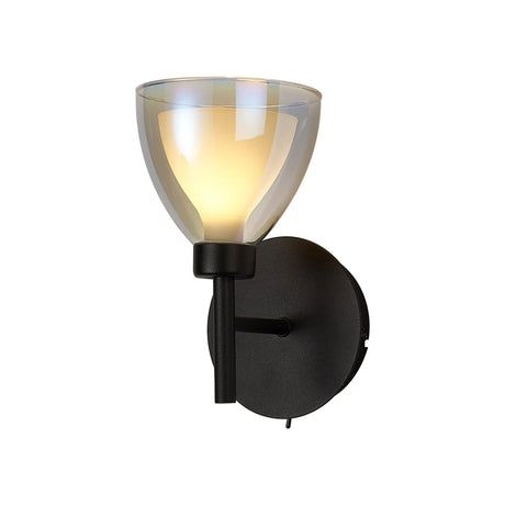 Lathen Switched Wall Lamp 1 Light Cone Glass Satin Black