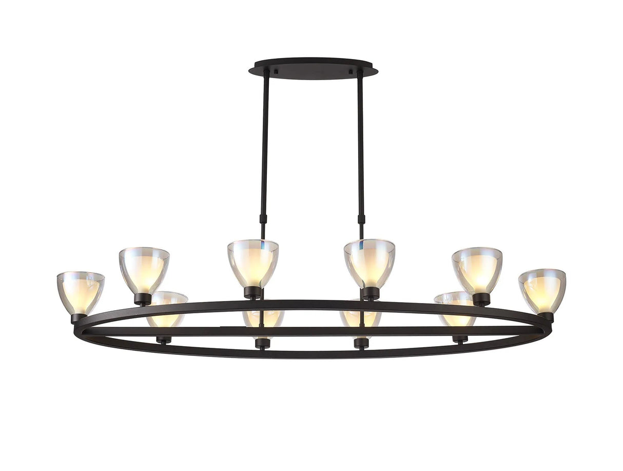 Lathen Oval Telescopic 10 Light Pendant Cone Glass Satin Black