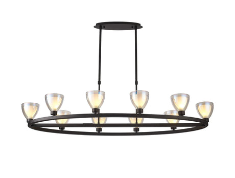 Lathen Oval Telescopic 10 Light Pendant Cone Glass Satin Black