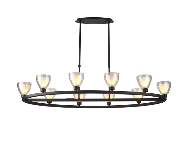 Lathen Oval Telescopic 10 Light Pendant Cone Glass Satin Black